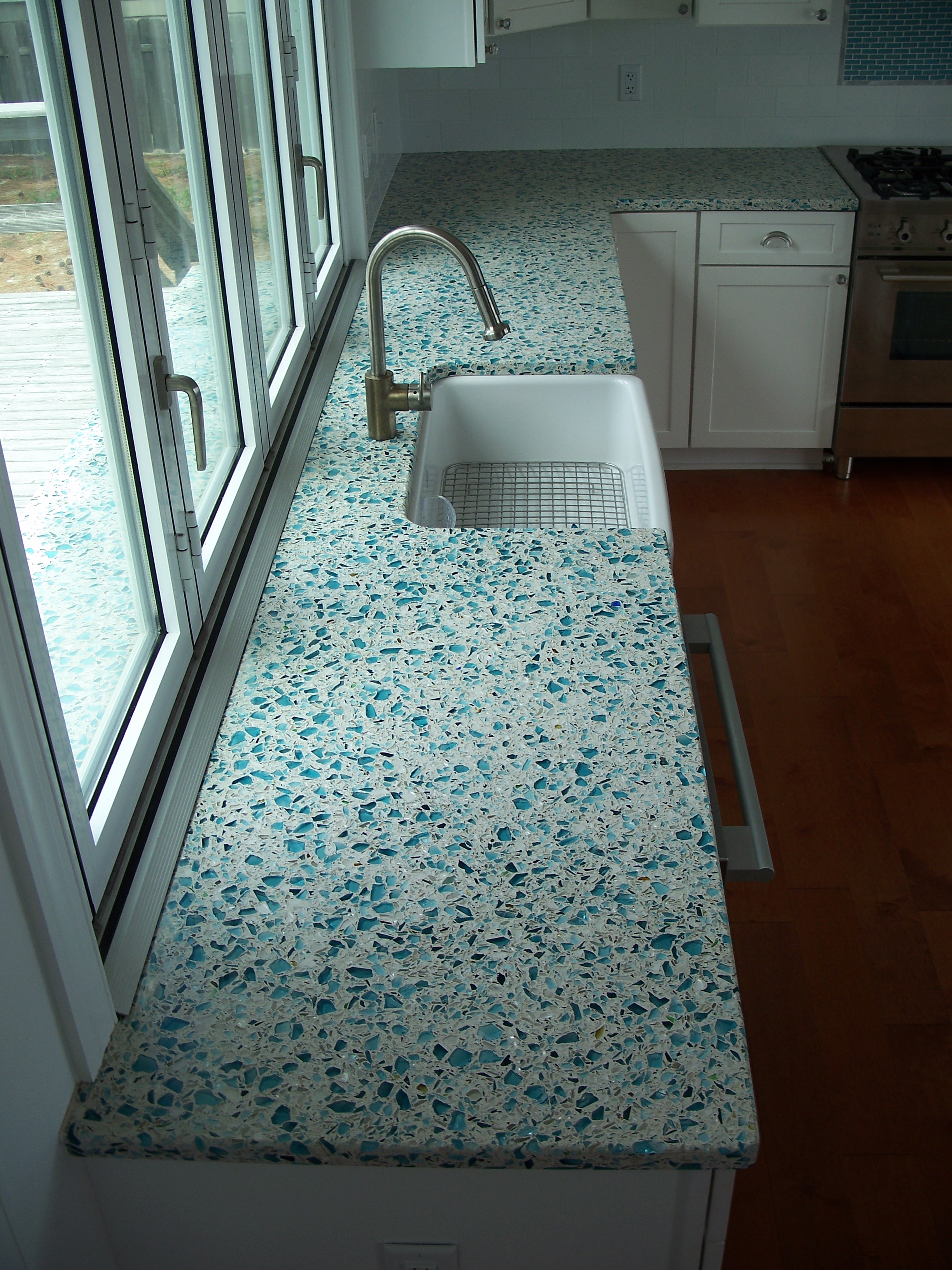 Floating Blue Vetrazzo Recycled Glass And Concrete Countertop